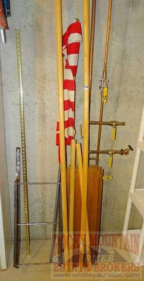 New wooden closet rods, American Flag, metal rack and wooden shelves. All for one money.