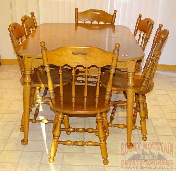 High quality vintage Ethan Allen Hard Rock maple dining set with table
