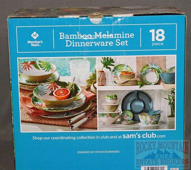 New 18 piece Member's Mark Bamboo Melamine Dinnerware Set. Break