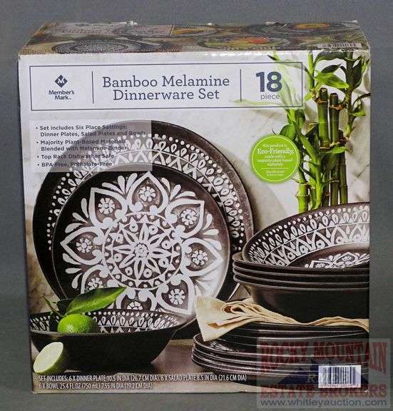 New 18 piece Member's Mark Bamboo Melamine Dinnerware Set. Break