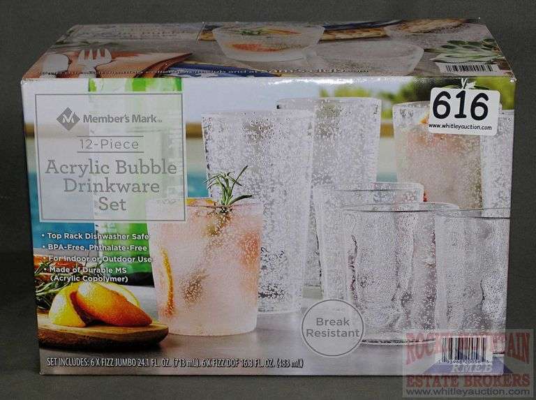 New Member's Mark 12Piece Acrylic Bubble Drinkware set. Top rack