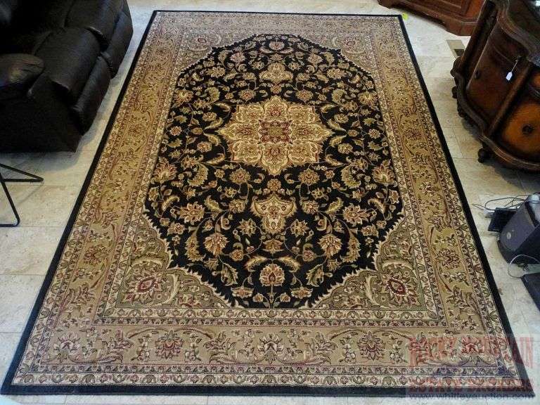 Cambridge 10'9"X7.5' Kashan Medallion black & beige Persian style rug