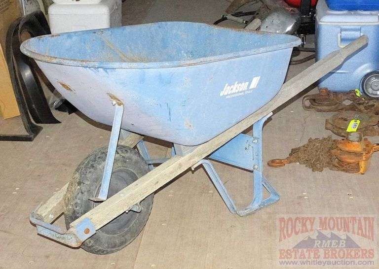 Jackson wheelbarrow with pneumatic tire. This has some brackets that
