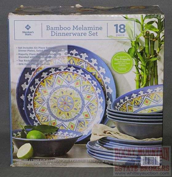 New 18 piece Member's Mark Bamboo Melamine Dinnerware Set. Break resistant, microwave ...