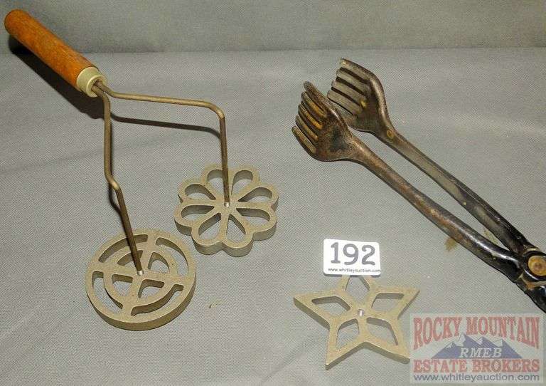 Vintage rosette maker & cool cast iron tongs. Rocky Mountain Estate Brokers Inc.