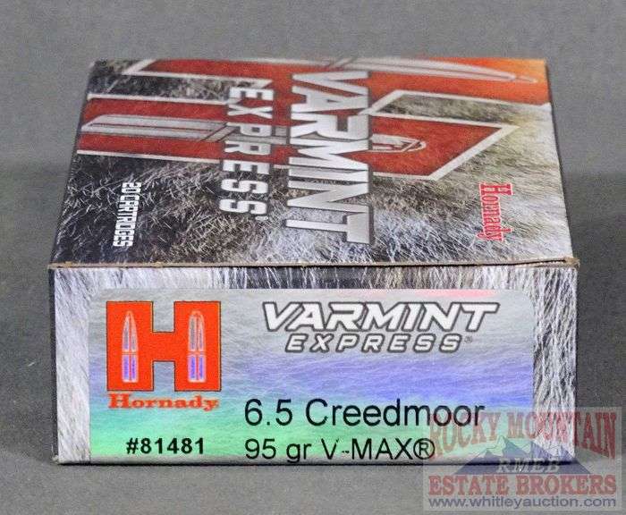 New box of 20 Hornady Varmint Express 6.5 Creedmoor V-MAX Cartridges ...