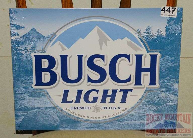 "Busch Light" tin sign. 12.5"X16". Rocky Mountain Estate Brokers Inc.