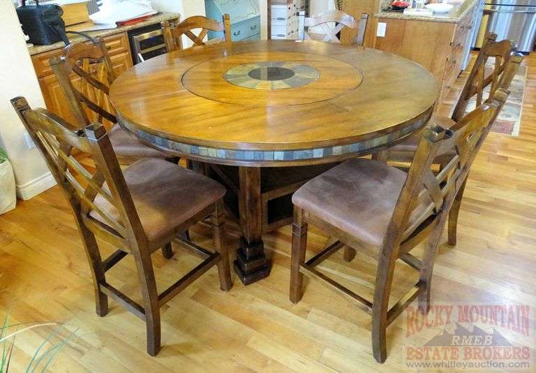 Very nice 36" high bar height dining set w/ 60" round table, 6 chairs