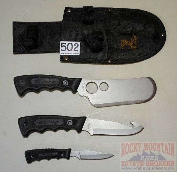 Nice Elk Ridge 3 piece hunting knife set with 10.5" cleaver, 9.5" knife