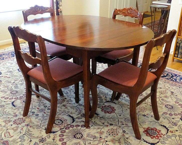 Vintage Drexel dining set with table, 1 leaf & 4 rose carved dining