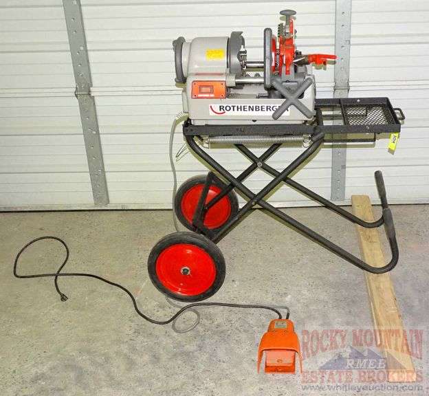 Rothenberger ROPower 50R compact automatic pipe threader w/ folding cartstand & foot control. A