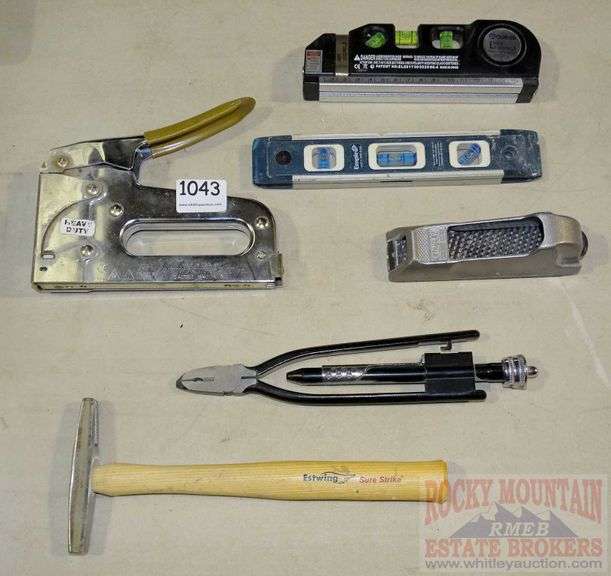 Estwing SureStrike tack hammer, Empire torpedo level, laser level