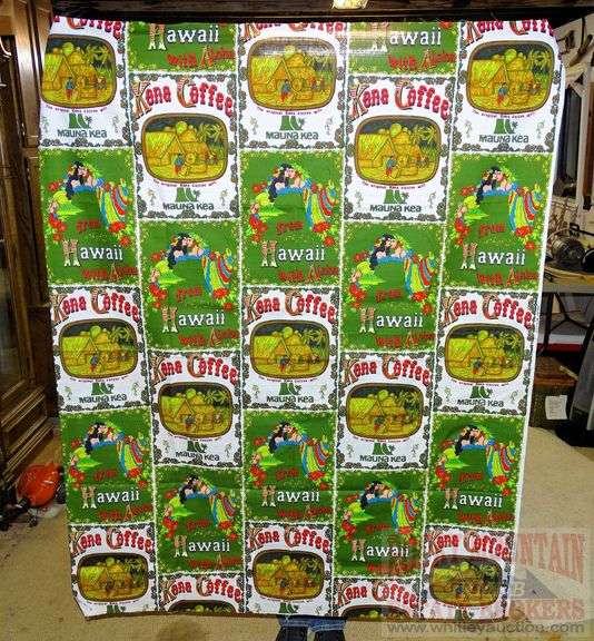 Vintage G.V.H. Hawaii Print Green Kona Coffee Hawaiian print fabric