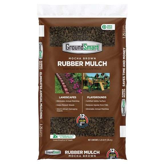 10 New 1.25 cu. ft. bags of GroundSmart Mocha Brown Rubber Mulch. 1 bag