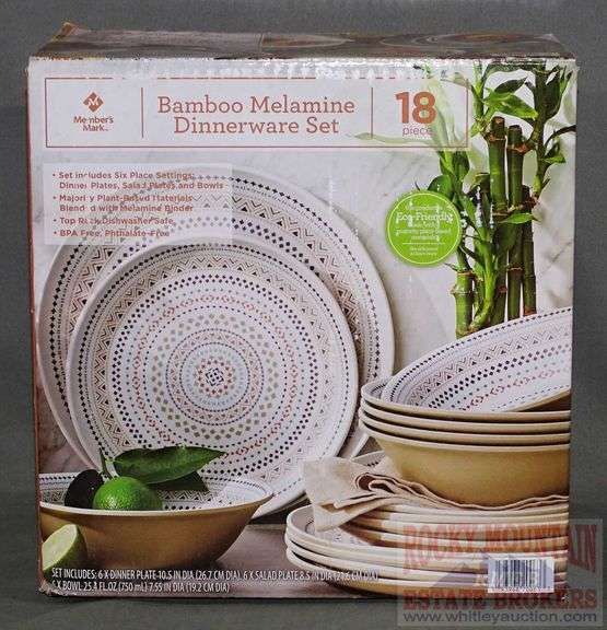 New 18 piece Member's Mark Bamboo Melamine Dinnerware Set. Break