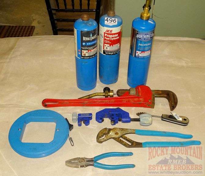 Fuller Pipe Wrench, 25' Fish tape, Channel Locks, Torches and more. All