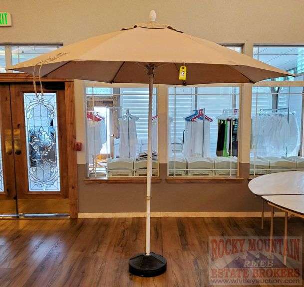 Tropishade Patio Umbrella with Beige Sunbrella Fabric & Umbrella Base