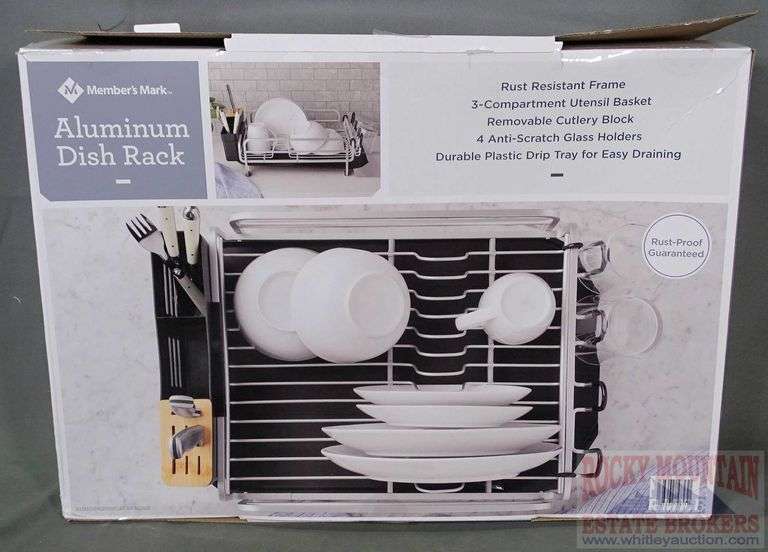 New Member's Mark Aluminum Dish Rack with glass holders, utensil basket