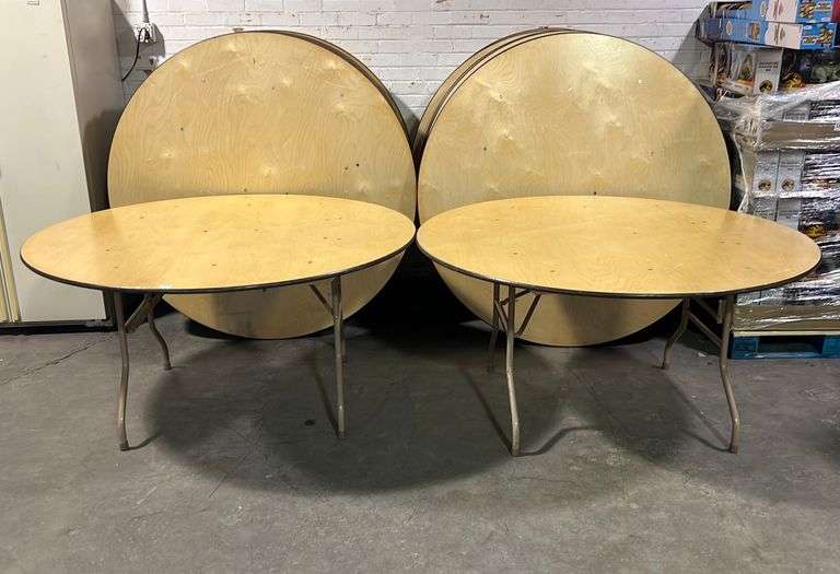 4 Monroe Table Company 60" Round Wood Folding Tables. Four times the