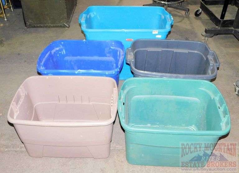 6 large Rubbermaid tubs. No lids. All for one money. Rocky Mountain