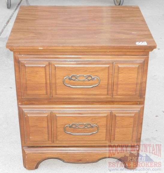 2 Drawer nightstand with raised panel drawer fronts. Rocky Mountain