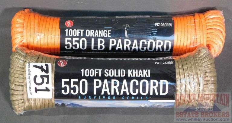 2 New 100' bundles of Survivor Series 7-Strand Paracord with 550 Pound Breaking Point.  2 times the money.  Total price is quantity times bid price.