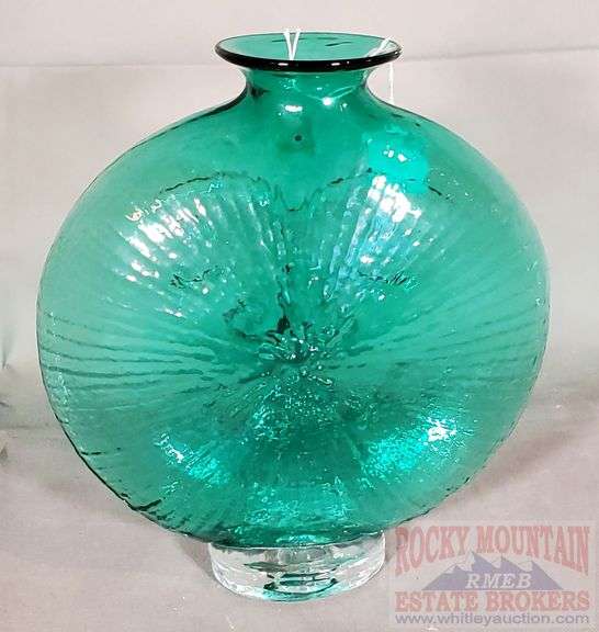 Excellent Blenko, Wayne Husted "Sun Face" Bottle/Vase. 10" high