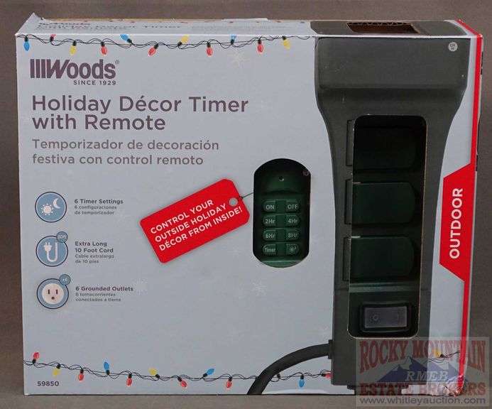 New Woods Outdoor timer with remote. This has 6 grounded outlets with weather tight covers