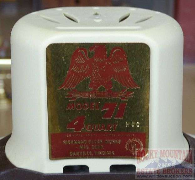 Richmond Model 71 Ice Cream Maker, Appears New. Rocky Mountain Estate