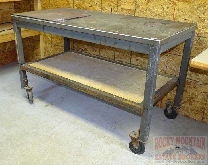 Nice Heavy Duty Rolling Steel Shop Table, 36"x60"x30". See description