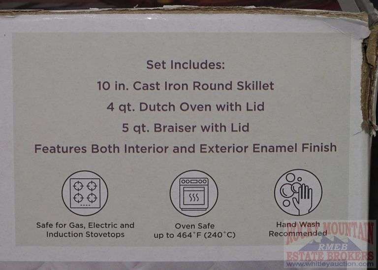 New Member's Mark 5Piece Red Enamel over Cast Iron Cookware Set. This