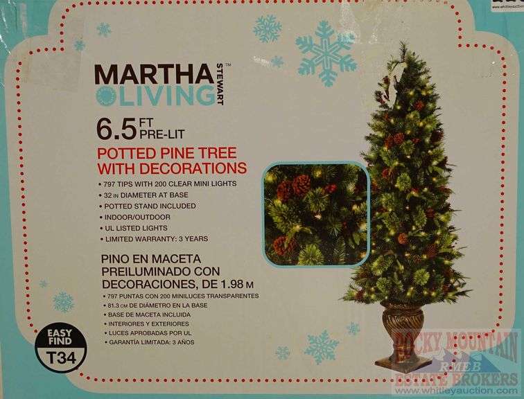 Martha Stewart 6.5' PreLit Potted Pine Tree W/ Decorations. See