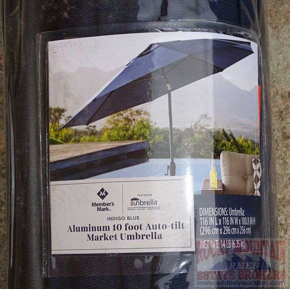 New Massive Indigo Blue 10' Market Umbrella with AutoTilt & Sunbrella