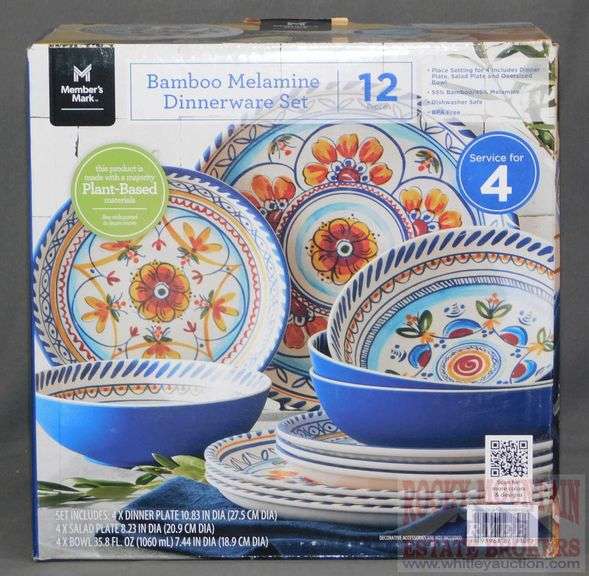 New 12 Piece Member's Mark "Seville" Bamboo Melamine Dinnerware Set. Break resistant, microwave ...