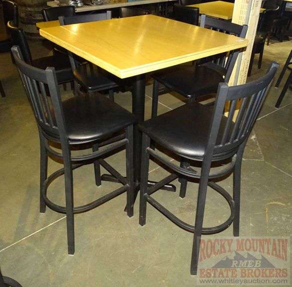 Nice Bar Height Table & 4 Padded Metal Selected Furniture Chairs. Table