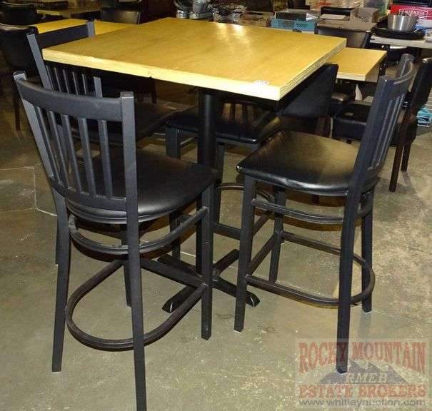 Nice Bar Height Table & 4 Padded Metal Selected Furniture Chairs. Table