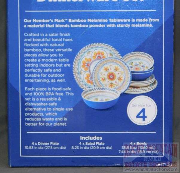 New 12 Piece Member's Mark "Seville" Bamboo Melamine Dinnerware Set