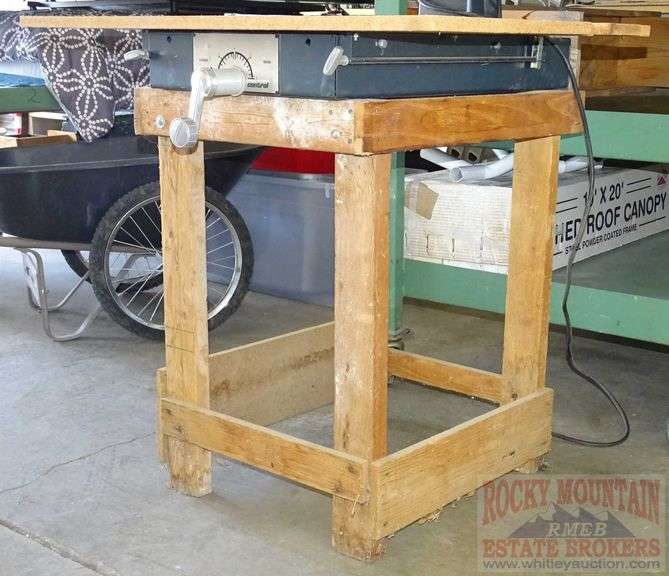 PowrKraft 10" Radial Arm Saw With Elevation Control on Wood Stand