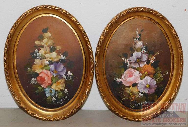 2 Vintage Original Still Life Paintings on Masonite in Fancy Gold Frames, 8.5"x6.5". 2 times the