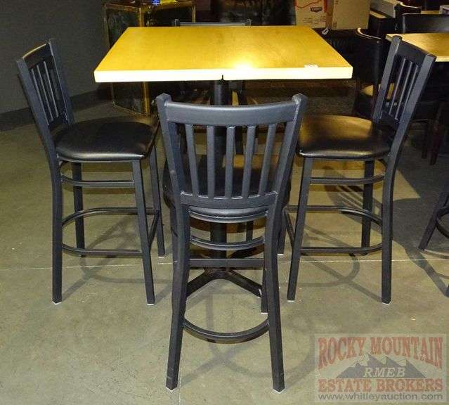Nice Bar Height Table & 4 Padded Metal Selected Furniture Chairs. Table