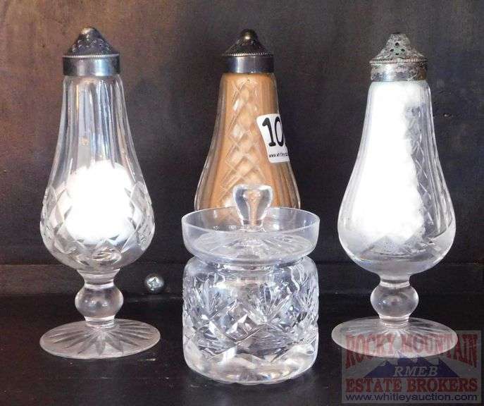 3 Crystal Shakes & Preserves Jar. Shakers are 61/2" high. These look