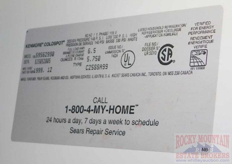 Kenmore Coldspot SidebySide Refrigerator/Freezer W/ Water & Ice in