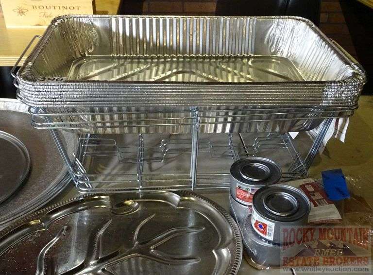 4 Chafing Dish Stands W/ Disposable Inserts, Asst. Platters & 4 Cans of