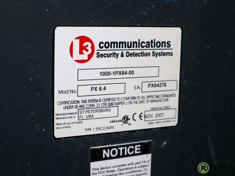 L3 PX6.4 XRay Machine Roller Auctions