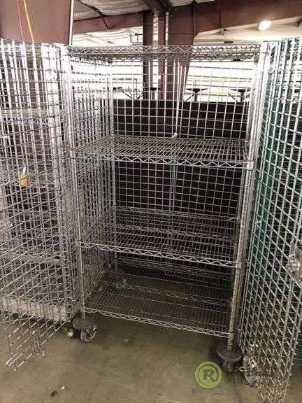 36in X 24in 4-Tier Wire Rack With Wire Cage On Casters - Roller Auction