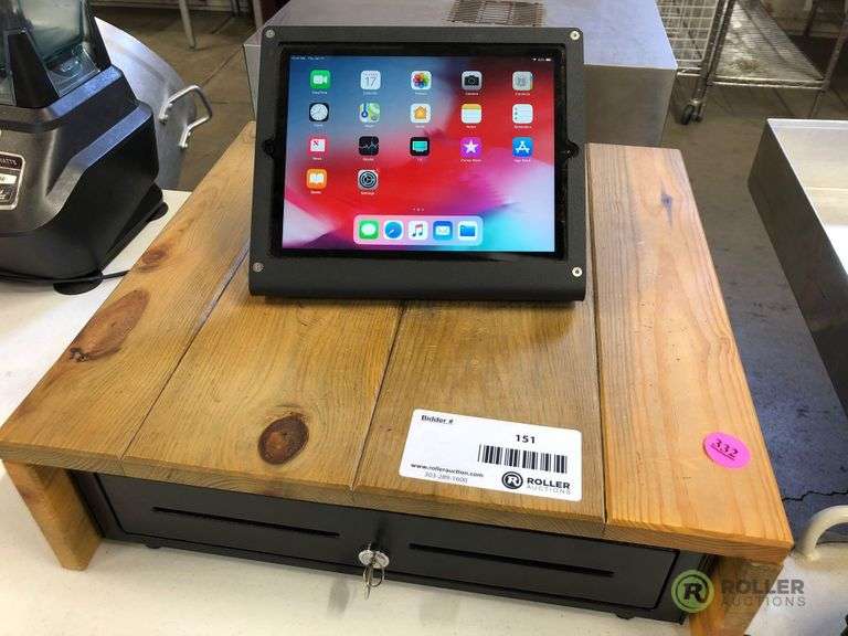 Cashier Station Including Apple A1474 iPad And Cash Drawer Roller