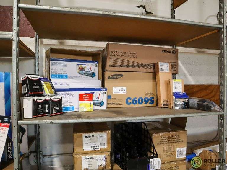 Shelf of Printer Ink and Toner Cartridge Roller Auctions
