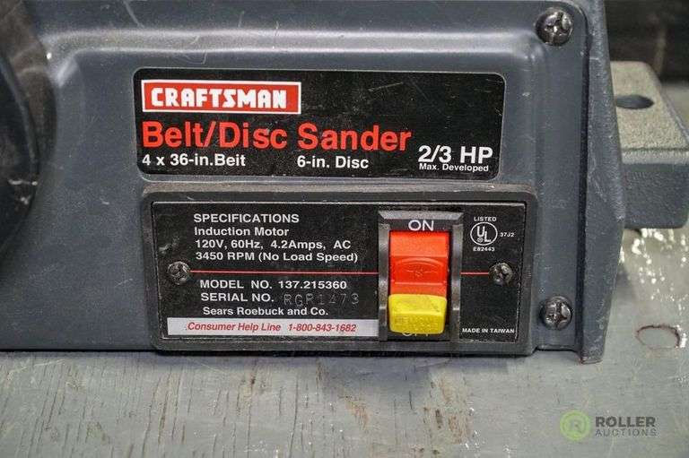 Craftsman 137.215360 Belt / Disc Sander, 120V Roller Auctions
