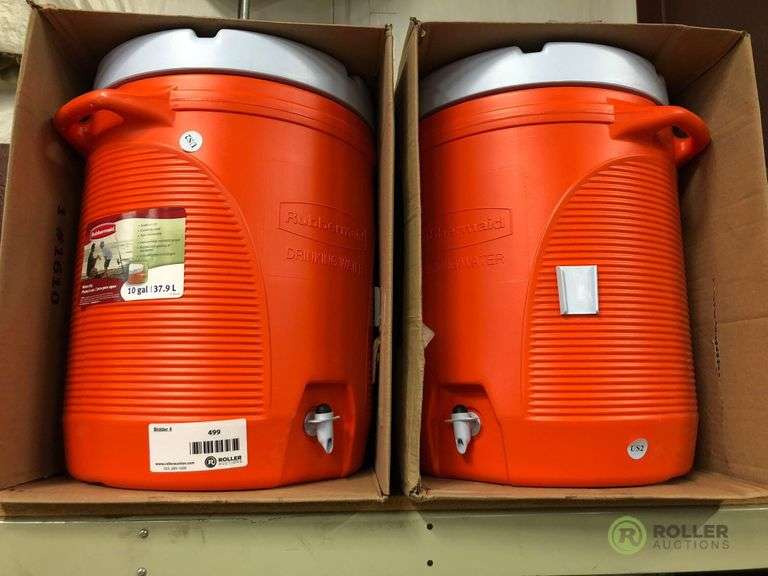 (2) Rubbermaid 10Gallon Drinking Water Coolers Roller Auctions