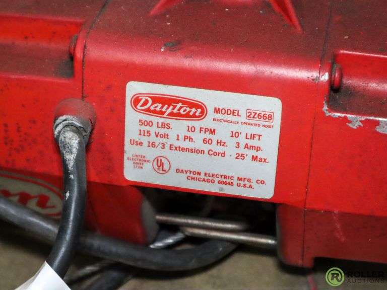 Dayton 2Z668 Electric Chain Hoist, 500Lb Max Roller Auctions